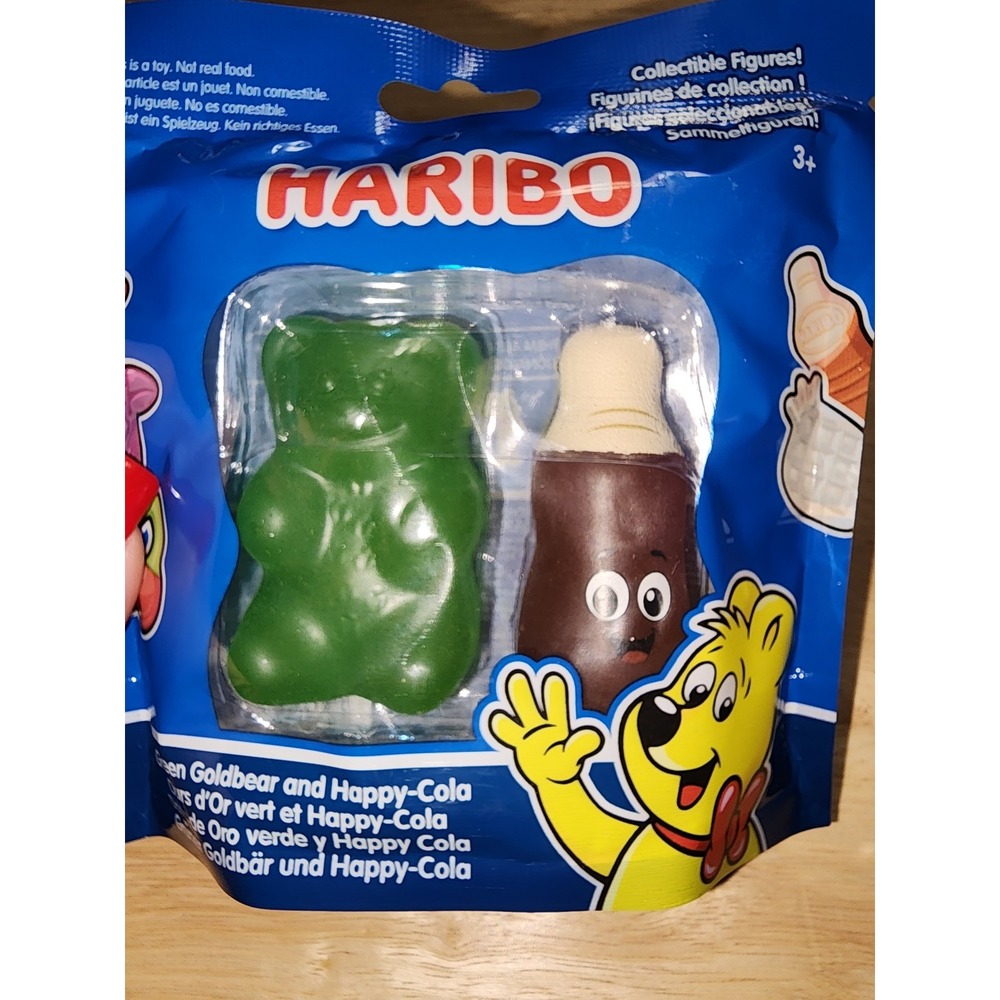 Haribo gummy Green Goldbear and Happy-Cola collectible figures NIP